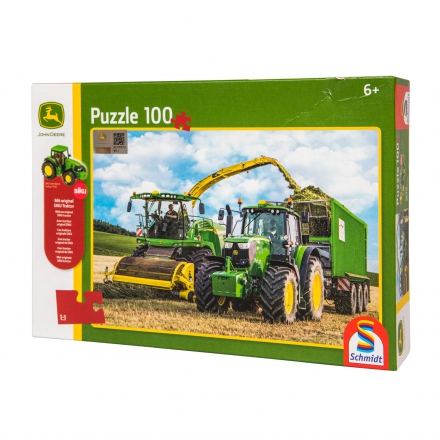 Puzzle John Deere 6195M, sieczkarnia 8500i, ciągnik Siku, 100 elementów Schmidt