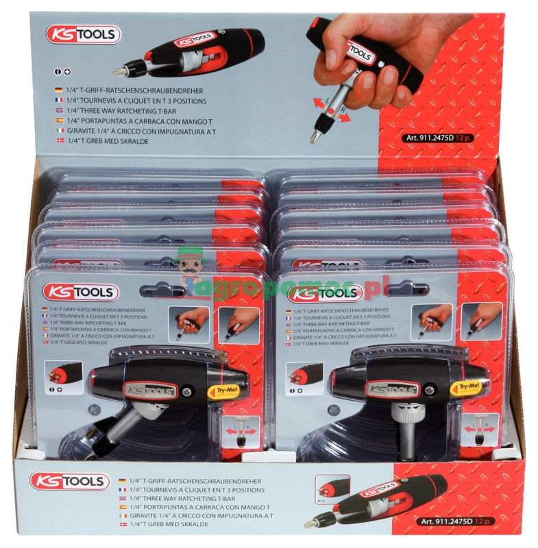 KS Tools 1/4" T-Griff Ratschen-Schraubendreher-Display, 12-tlg.