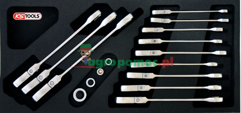 KS Tools GEARplus® Gelenk-Ratschenringmaulschlüssel-Satz, inkl. Adapter, 16-tlg., 1/3 Systemeinlage