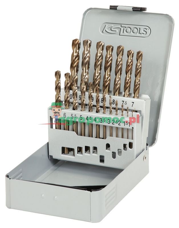 KS Tools HSS-G Co 5 Spiralbohrer-Satz in Stahlblechkassette, 19-tlg., 1-10mm