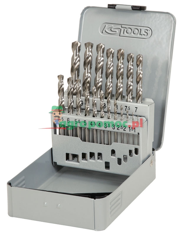 KS Tools HSS-G Spiralbohrer-Satz in Stahlblechkassette, 19-tlg., 1-10mm