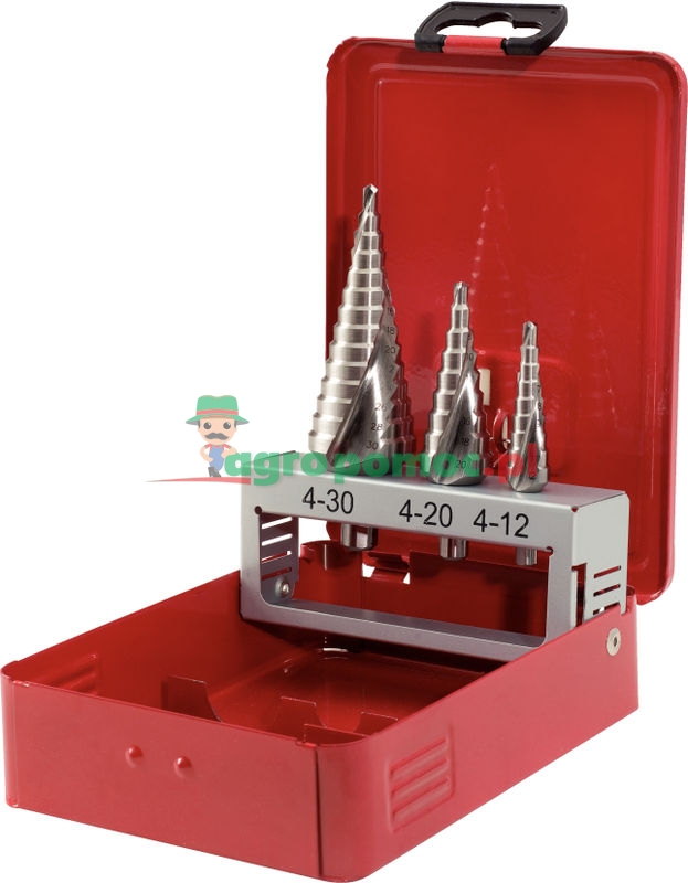 KS Tools HSS Stufenbohrer-Satz in Stahlblechkassette, 3-tlg.