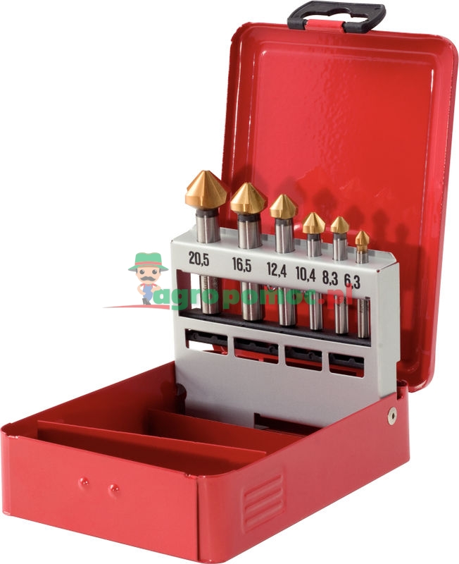 KS Tools HSS TiN Kegel- und Entgratsenker-Satz 90° in Stahlblechkassette, 6-tlg., 6,3-20,5mm