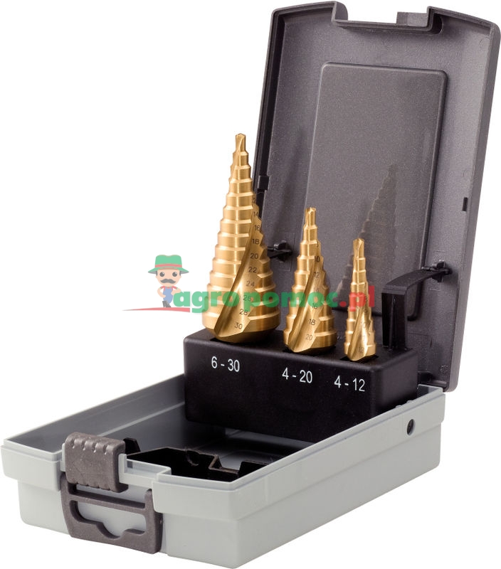 KS Tools HSS TiN Stufenbohrer-Satz in Kunststoffkassette, 3-tlg.