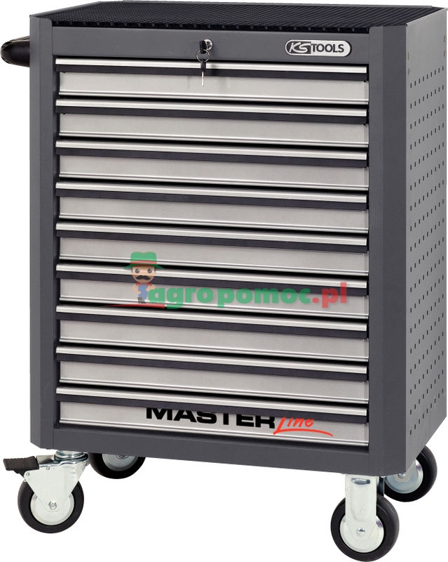 KS Tools MASTERline GRAU/SILBER Werkstattwagen, mit 9 Schubladen