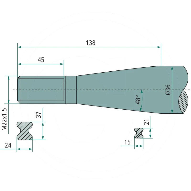 Ząb wygięty z nakrętką stożkową M22x1,5 wygięty typ KROKODYL | 43018681F | zdjęcie nr 2