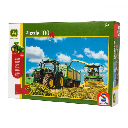 Puzzle, John Deere + ciągnik SIKU, Schmidt 100 elementów