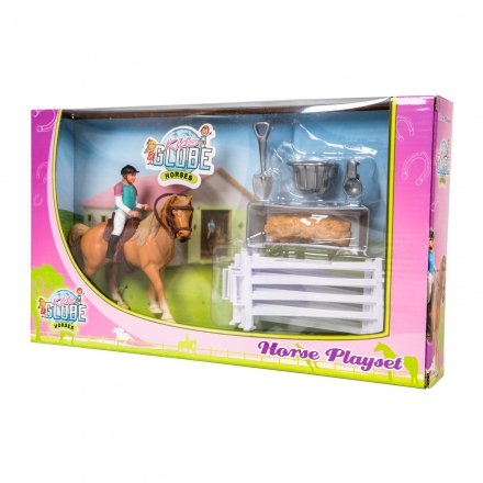 Koń z dżokejem i akcesoriami