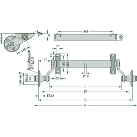 BPW Oś z odbojnikami gumowymi | 46.14.000.047
