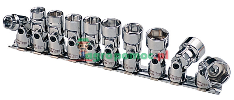 KS Tools 3/8" CHROMEplus Sechskant-Stecknuss-Satz mit Gelenk, 10-tlg., 10-19mm