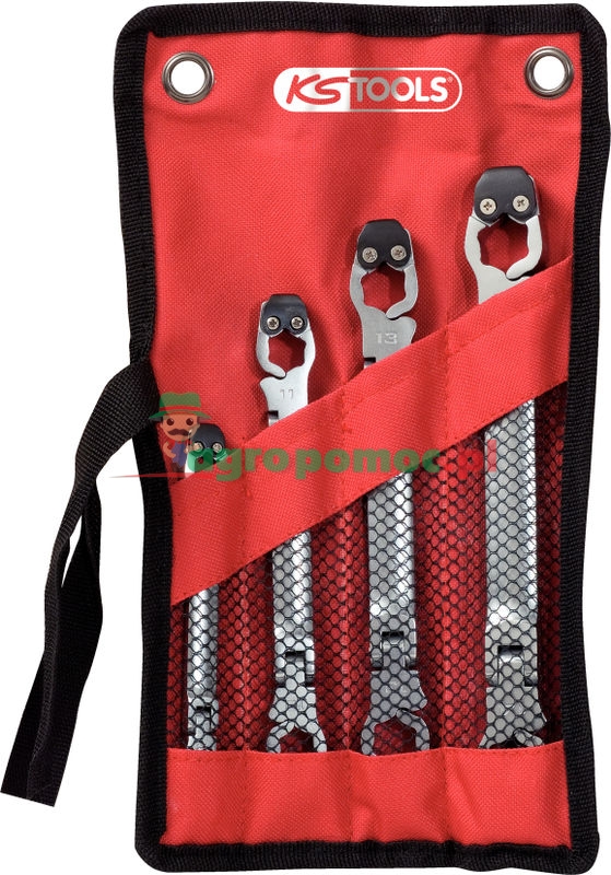 KS Tools CHROMEplus® Ratschen-Schlüssel-Satz mit Gelenk, 4-tlg., 8x9-14x15mm