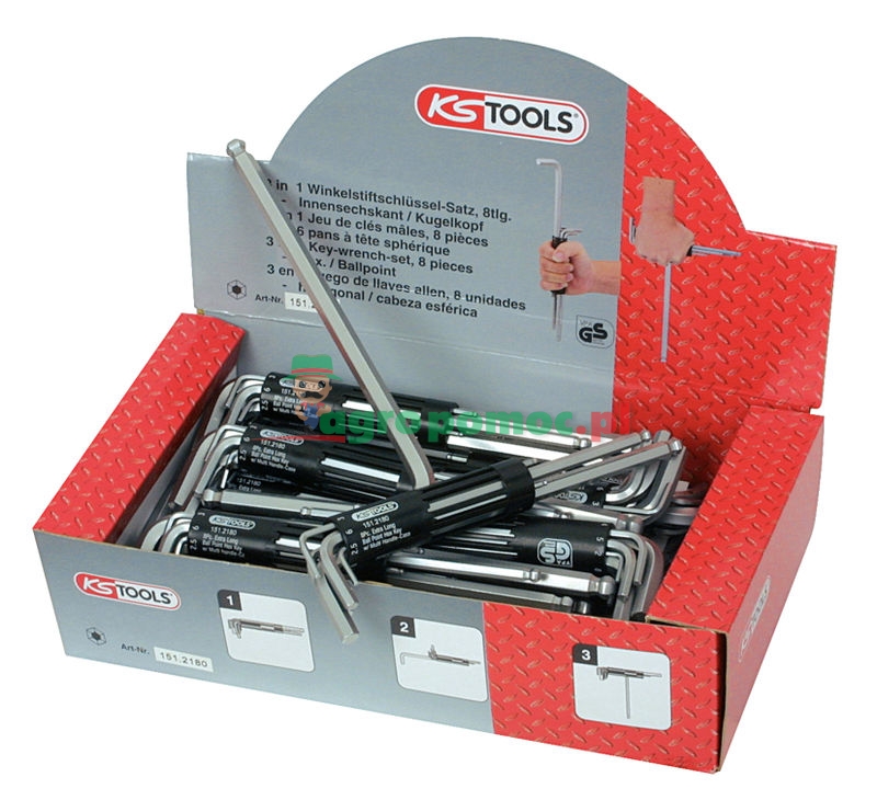 KS Tools CLASSIC 3 in 1 Kugelkopf-Innensechskant-Winkelstiftschlüssel-Display, lang, 24-tlg., 2-10mm