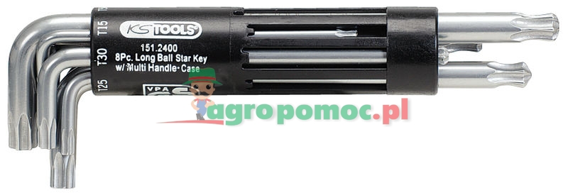 KS Tools CLASSIC 3 in 1 TX-Kugelkopf-Winkelstiftschlüssel-Satz, lang, 8-tlg., T10-T50