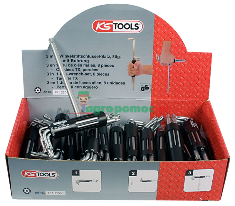 KS Tools CLASSIC 3 in 1 TX-Winkelstiftschlüssel-Display, extra lang, 18-tlg., T10-T50