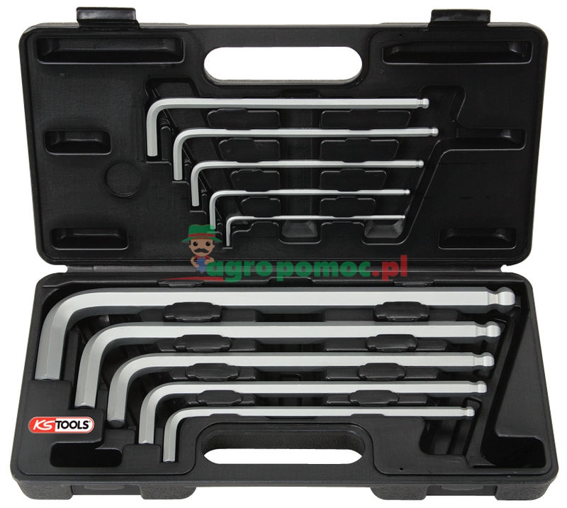 KS Tools CLASSIC Kugelkopf-Innensechskant-Winkelstiftschlüssel-Satz, extra lang, 10-tlg., 3-17mm
