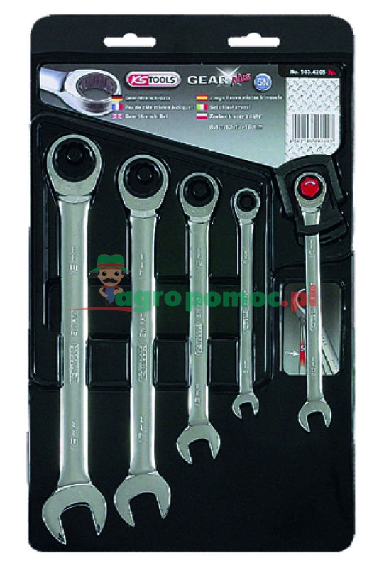 KS Tools GEAR+ Klucz szczękowo-oczkowy - zestaw, 5-el., 8-19mm