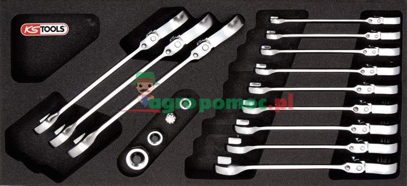 KS Tools GEARplus® Gelenk-Ratschenringmaulschlüssel-Satz mit Verriegelung, 16-tlg., 1/3 Systemeinlag
