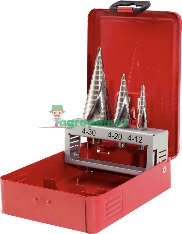 KS Tools HSS Co 5 Stufenbohrer-Satz in Stahlblechkassette, 3-tlg.