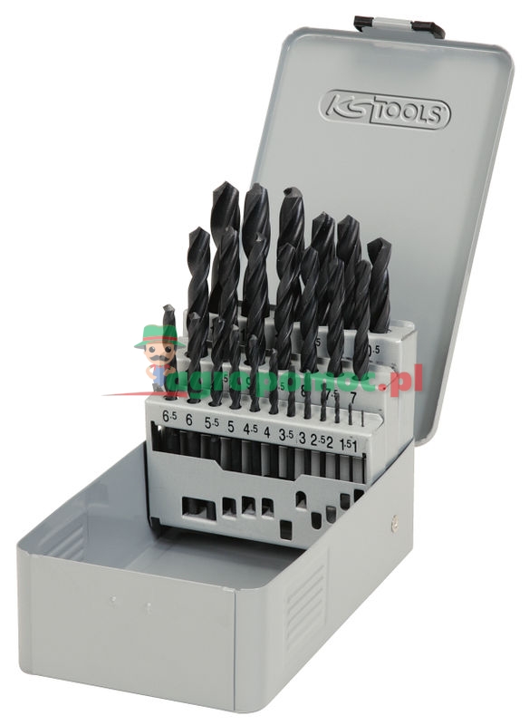 KS Tools HSS-R Spiralbohrer-Satz in Stahlblechkassette, 25-tlg., 1-13mm