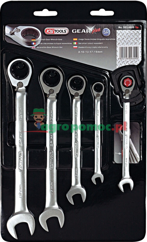 KS Tools Klucz szczękowo-oczkowy z grzechotką przełączalną-zestaw