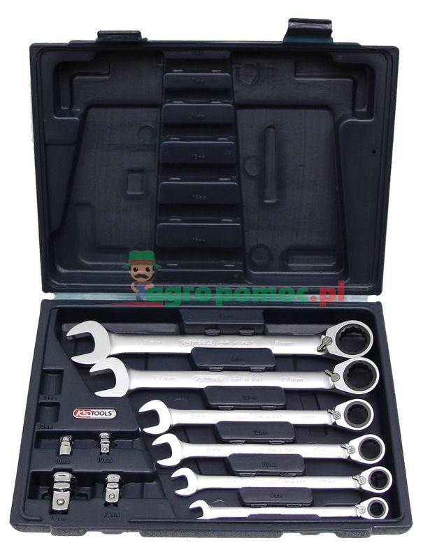 KS Tools Klucz szczękowo-oczkowy z grzechotką przełączalną-zestaw