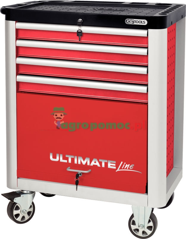 KS Tools ULTIMATEline ROT/SILBER Werkstattwagen, mit 4 Schubladen