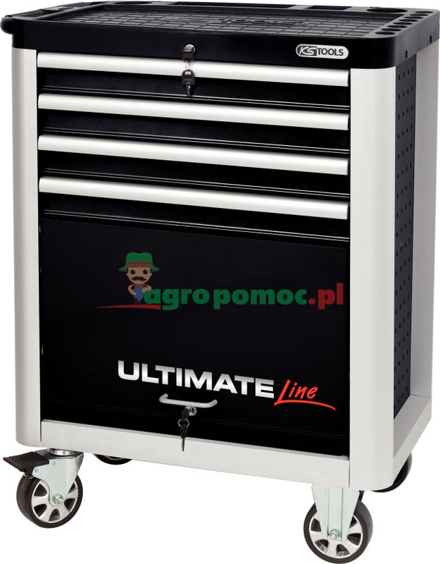 KS Tools ULTIMATEline SCHWARZ/SILBER Werkstattwagen, mit 4 Schubladen
