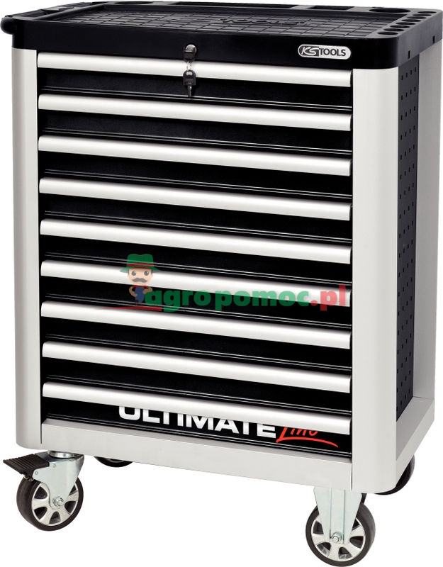 KS Tools ULTIMATEline SCHWARZ/SILBER Werkstattwagen, mit 9 Schubladen