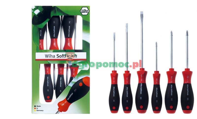 WIHA Wkrętak do nakrętek z rowkiem,Phillips i Pozidriv - zestaw-SoftFinish®